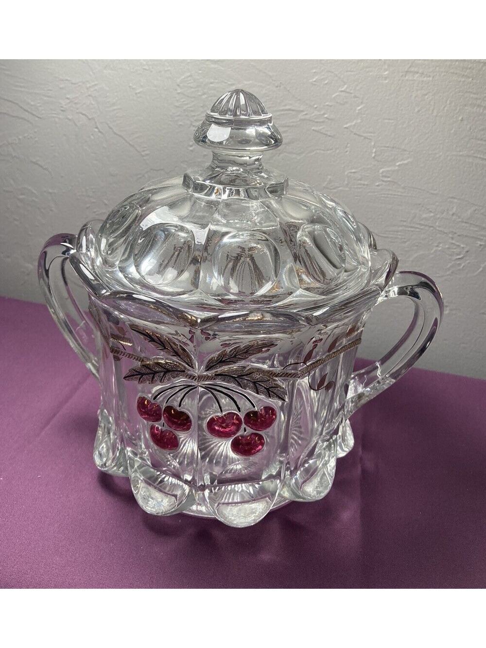 Mosser Art Glass Cherry Thumbprint Cookie Jar With Lid